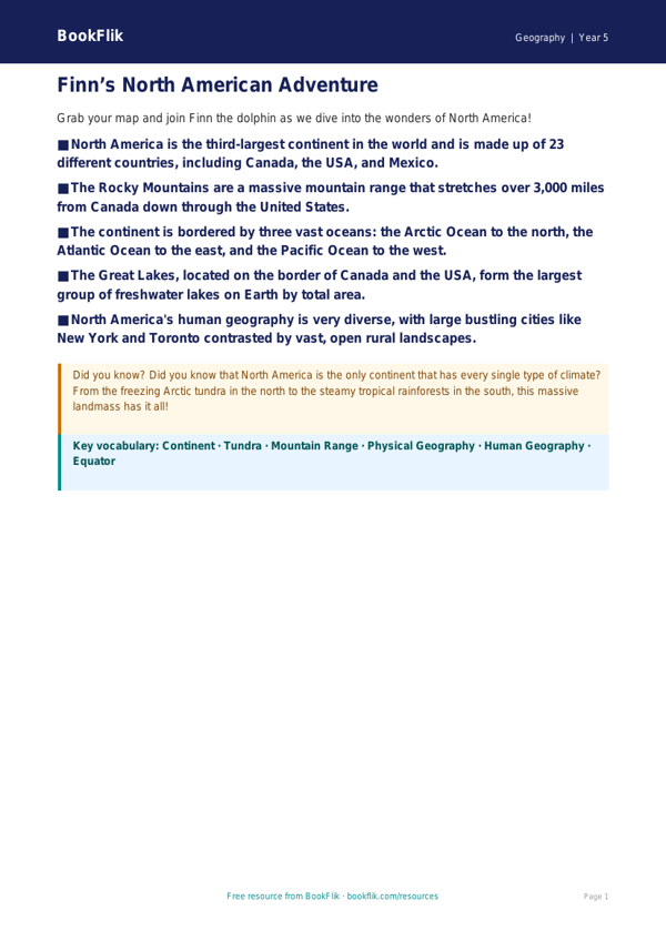 Free North America Poster | Year 5 Core | BookFlik worksheet preview — Geography North America