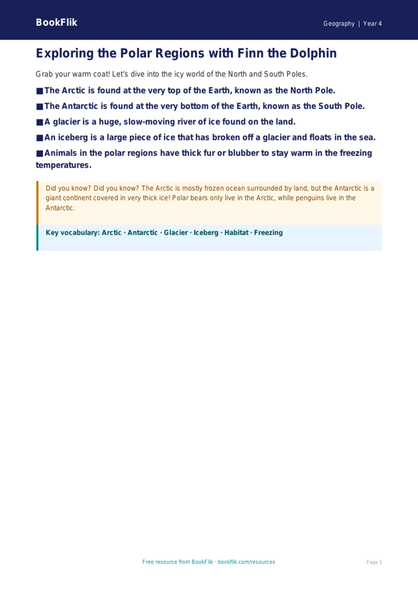 Free Polar Regions Poster | Year 4 Supported | BookFlik worksheet preview — Geography Polar Regions