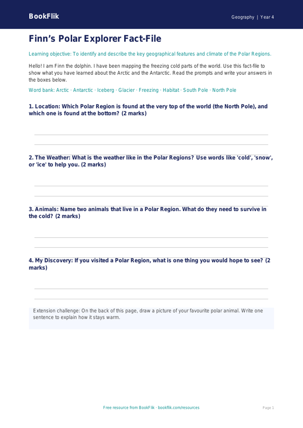 Free Polar Regions Template | Year 4 Supported | BookFlik worksheet preview — Geography Polar Regions
