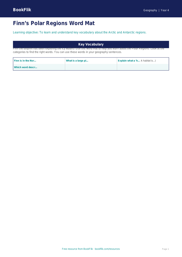Free Polar Regions Word Mat | Year 4 Supported | BookFlik worksheet preview — Geography Polar Regions