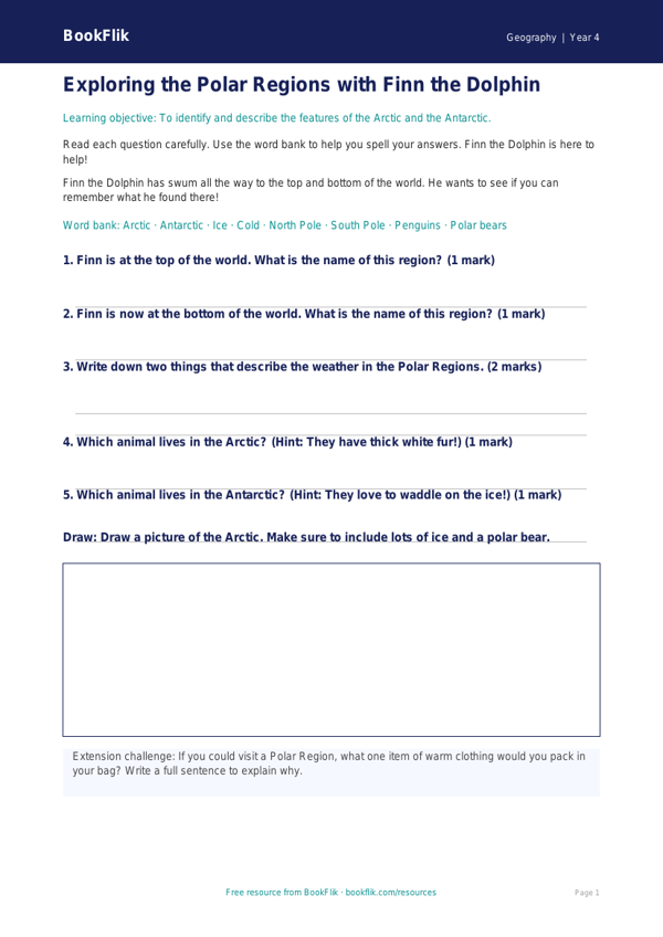 Free Polar Regions Worksheet | Year 4 Supported | BookFlik worksheet preview — Geography Polar Regions