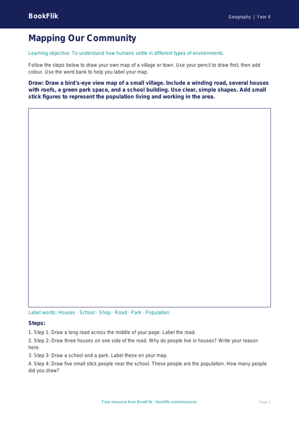 Free Population Drawing Sheet | Year 4 Supported | BookFlik worksheet preview — Geography Population