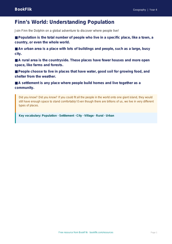 Free Population Poster | Year 4 Supported | BookFlik worksheet preview — Geography Population