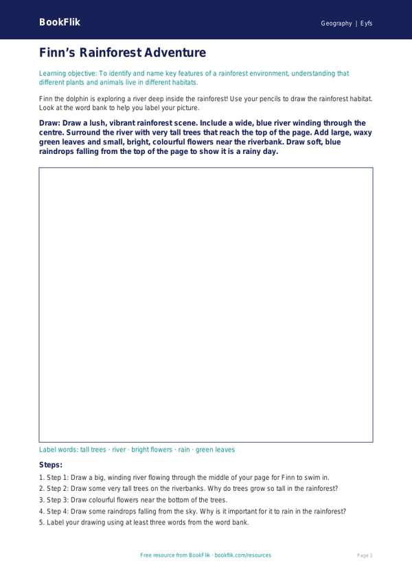 Free Rainforests Drawing Sheet | EYFS Core | BookFlik worksheet preview — Geography Rainforests