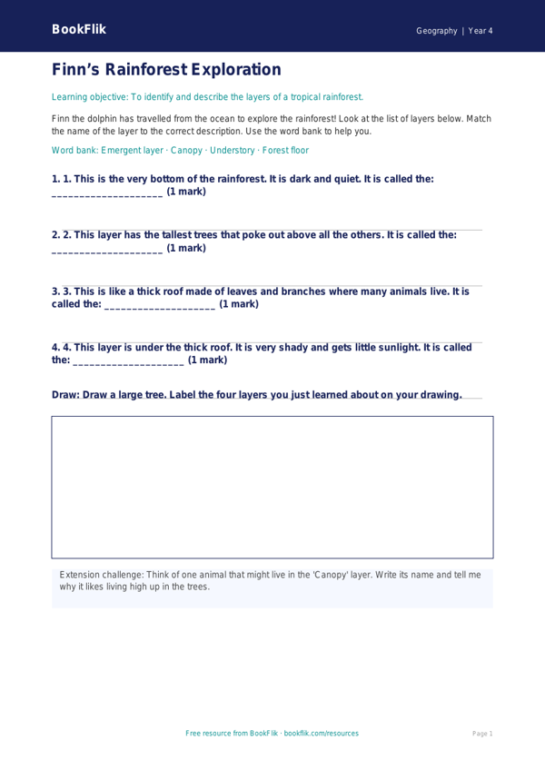 Free Rainforests Activity Sheet | Year 4 Supported | BookFlik worksheet preview — Geography Rainforests