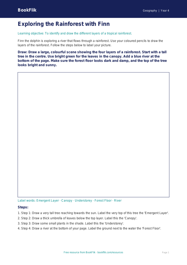Free Rainforests Drawing Sheet | Year 4 Supported | BookFlik worksheet preview — Geography Rainforests
