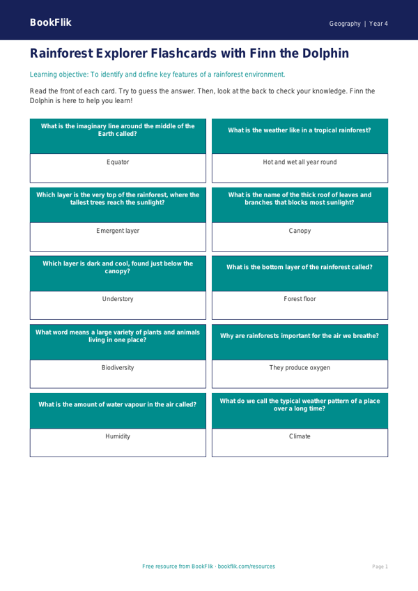 Free Rainforests Flashcards | Year 4 Supported | BookFlik worksheet preview — Geography Rainforests