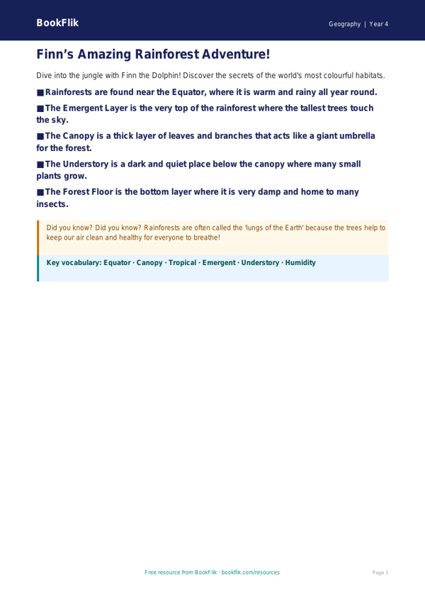 Free Rainforests Poster | Year 4 Supported | BookFlik worksheet preview — Geography Rainforests