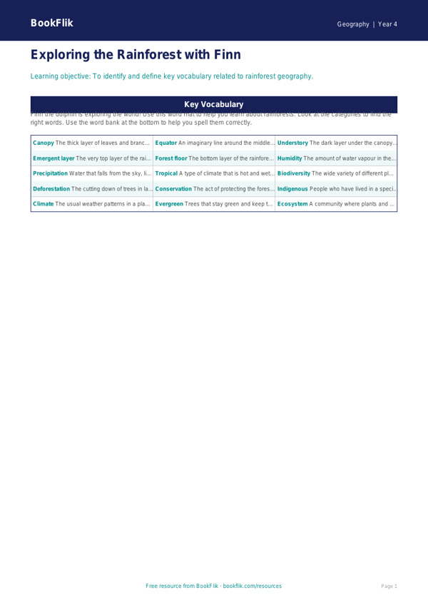 Free Rainforests Word Mat | Year 4 Supported | BookFlik worksheet preview — Geography Rainforests