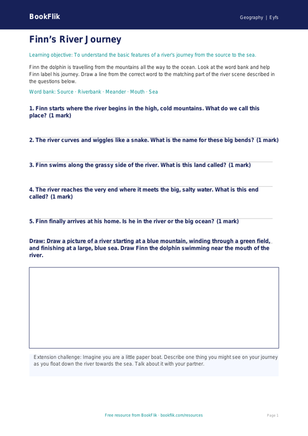 Free Rivers Activity Sheet | EYFS Core Geography | BookFlik worksheet preview — Geography Rivers