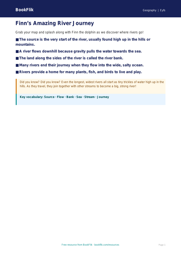 Free Rivers Poster | EYFS Core Geography Worksheet | BookFlik worksheet preview — Geography Rivers