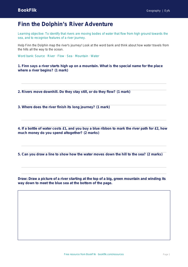 Free Rivers Worksheet | EYFS Core Geography | BookFlik worksheet preview — Geography Rivers