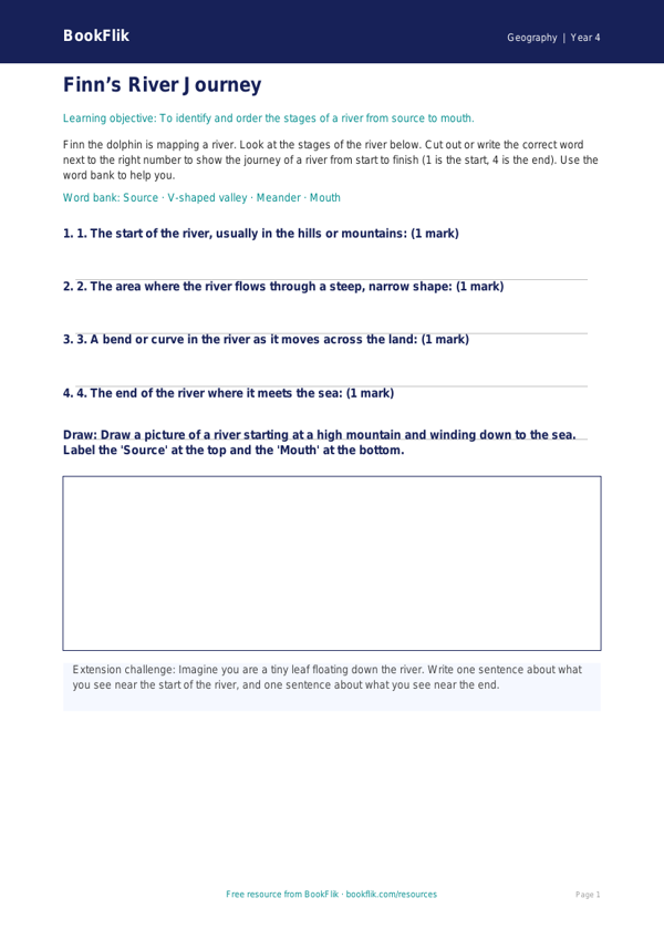 Free Rivers Activity Sheet | Year 4 Supported | BookFlik worksheet preview — Geography Rivers