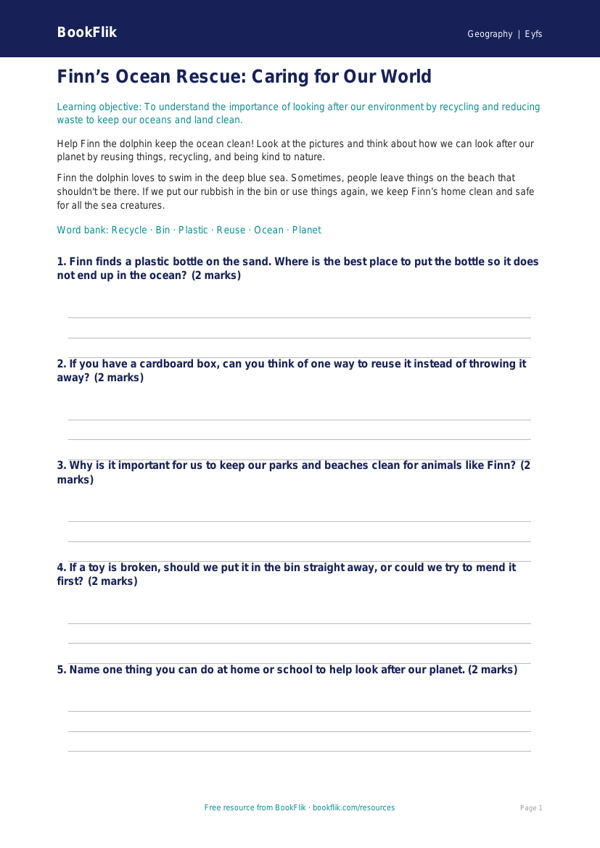 Free Sustainability Worksheet | EYFS Core | BookFlik worksheet preview — Geography Sustainability