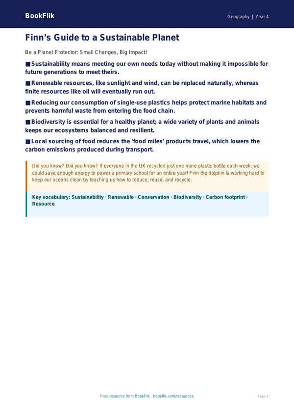 Free Sustainability Poster | Year 4 Greater Depth | BookFlik worksheet preview — Geography Sustainability