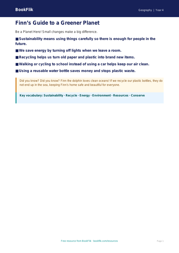 Free Sustainability Poster | Year 4 Supported | BookFlik worksheet preview — Geography Sustainability