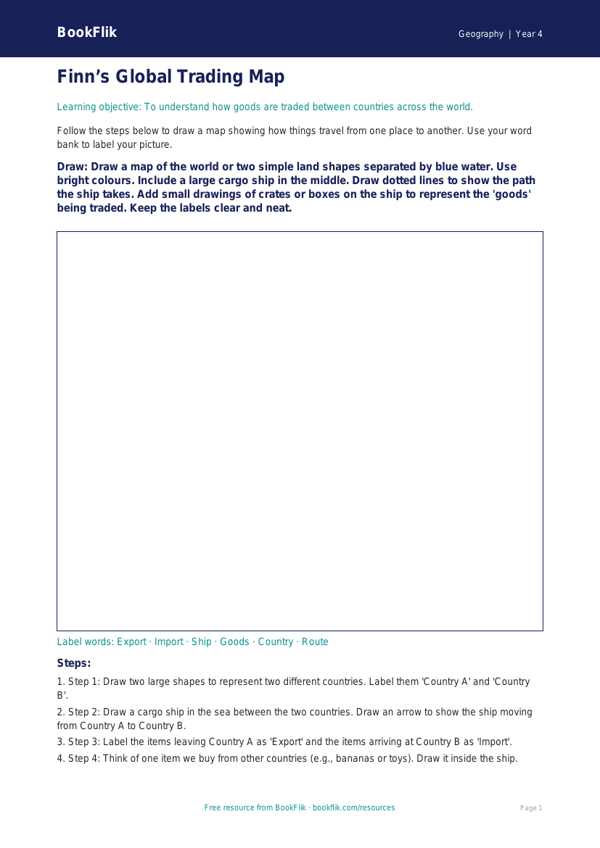 Free Trade Drawing Sheet | Year 4 Supported | BookFlik worksheet preview — Geography Trade