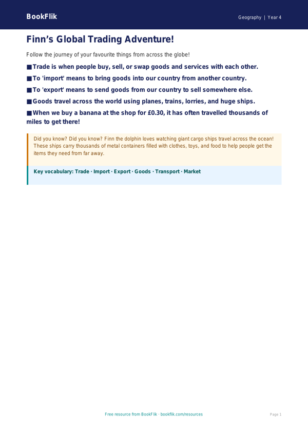 Free Trade Poster | Year 4 Supported | BookFlik worksheet preview — Geography Trade