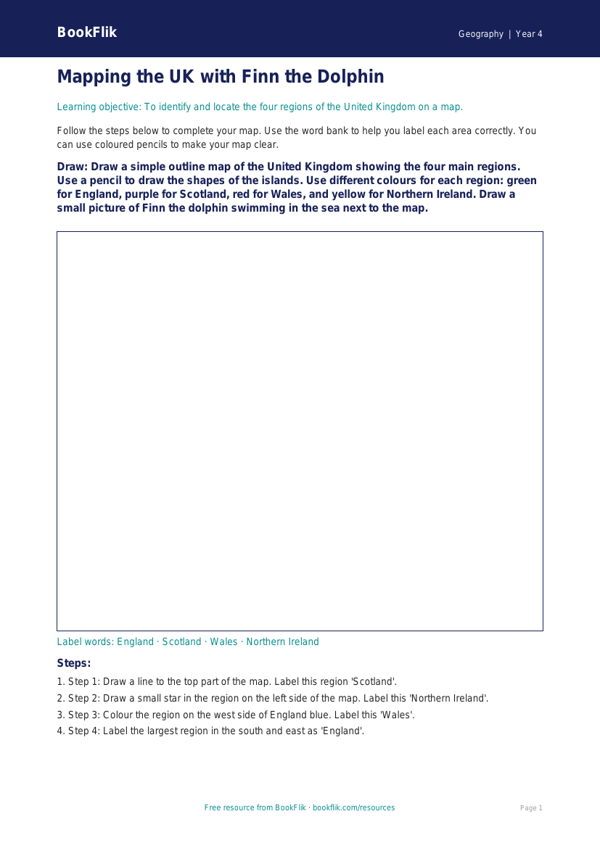 Free Uk Regions Drawing Sheet | Year 4 Supported | BookFlik worksheet preview — Geography Uk Regions