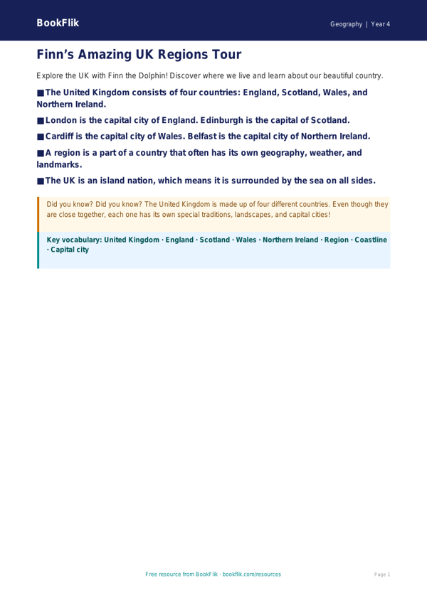 Free UK Regions Poster | Year 4 Supported | BookFlik worksheet preview — Geography Uk Regions
