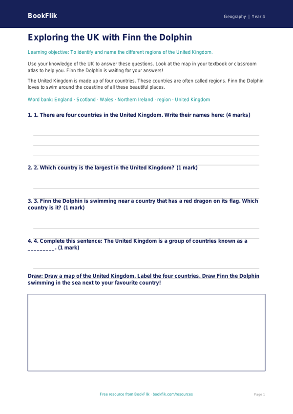 Free UK Regions Worksheet | Year 4 Geography | BookFlik worksheet preview — Geography Uk Regions