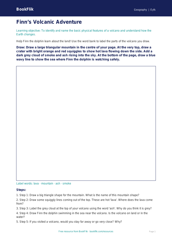 Free Volcanoes Drawing Sheet | Eyfs Core | BookFlik worksheet preview — Geography Volcanoes