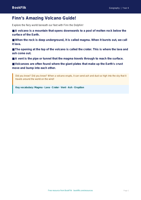Free Volcanoes Poster | Year 4 Supported | BookFlik worksheet preview — Geography Volcanoes