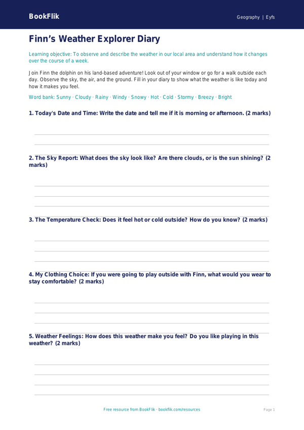 Free Weather And Climate Template | Eyfs Core | BookFlik worksheet preview — Geography Weather And Climate