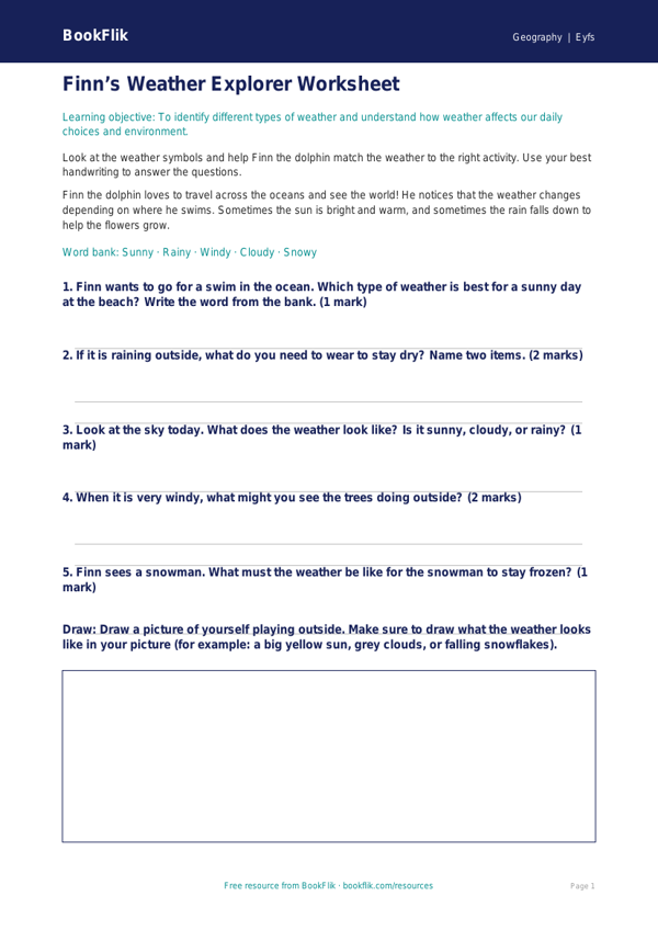 Free Weather And Climate Worksheet | EYFS Core | BookFlik worksheet preview — Geography Weather And Climate