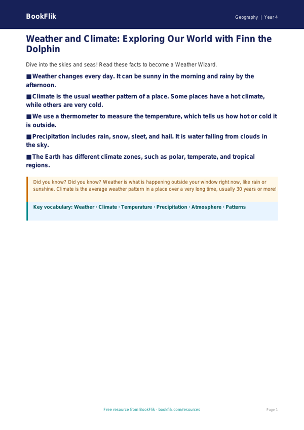 Free Weather And Climate Poster | Year 4 Supported | BookFlik worksheet preview — Geography Weather And Climate