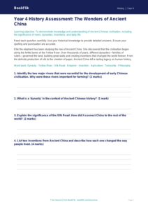 Free Ancient China Assessment | Year 4 Greater Depth | BookFlik