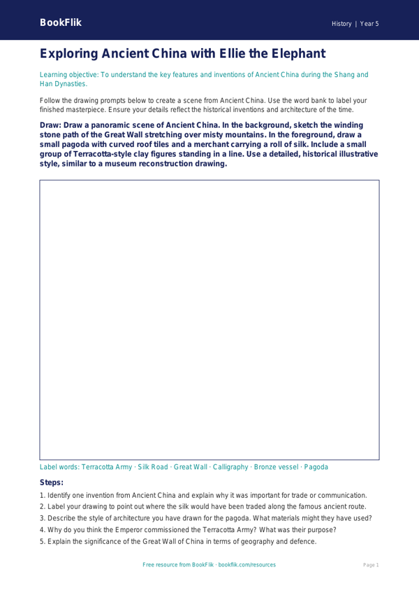 Free Ancient China Drawing Sheet | Year 5 Core | BookFlik worksheet preview — History Ancient China