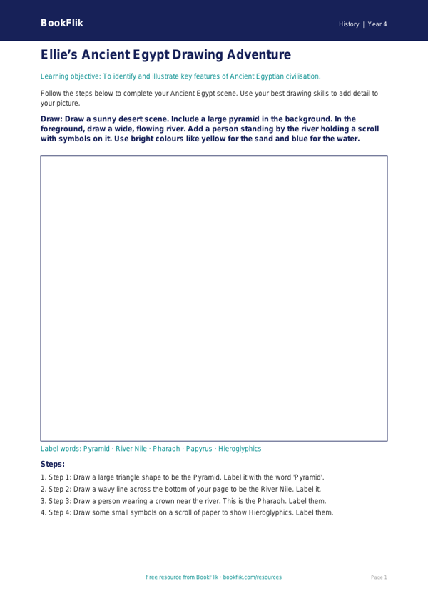 Free Ancient Egypt Drawing Sheet | Year 4 Supported | BookFlik worksheet preview — History Ancient Egypt
