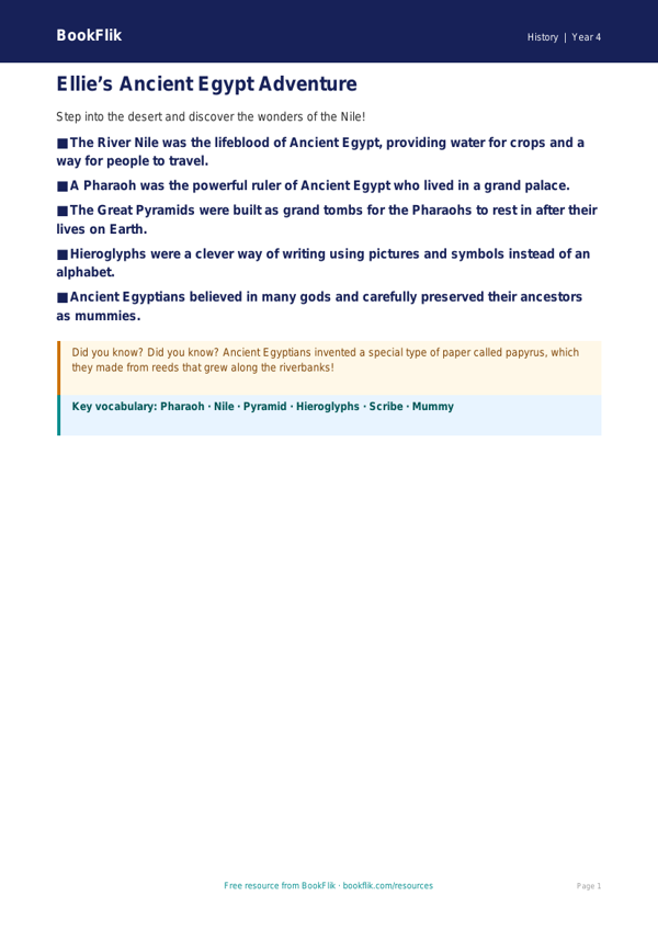 Free Ancient Egypt Poster | Year 4 Supported | BookFlik worksheet preview — History Ancient Egypt