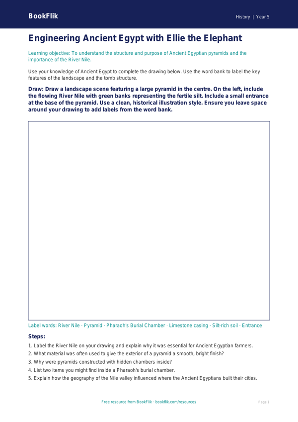 Free Ancient Egypt Drawing Sheet | Year 5 Core | BookFlik worksheet preview — History Ancient Egypt