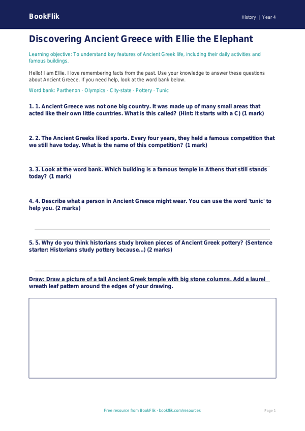 Free Ancient Greece Worksheet | Year 4 Supported | BookFlik worksheet preview — History Ancient Greece