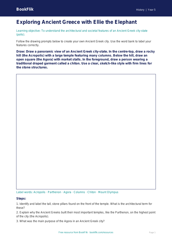 Free Ancient Greece Drawing Sheet | Year 5 Core | BookFlik worksheet preview — History Ancient Greece