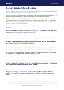 Free Ancient Greece Worksheet | Year 5 Core | BookFlik