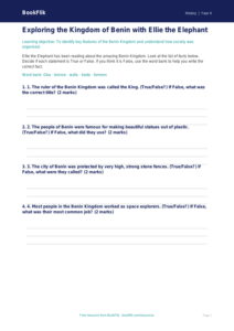 Free Benin Kingdom Activity Sheet | Year 4 Supported | BookFlik