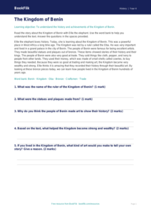 Free Benin Kingdom Comprehension | Year 4 Supported | BookFlik