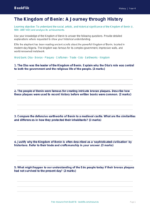 Free Benin Kingdom Worksheet | Year 4 Greater Depth | BookFlik