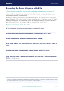 Free Benin Kingdom Worksheet | Year 4 Supported | BookFlik