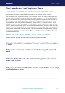 Free Benin Kingdom Comprehension | Year 5 Core | BookFlik
