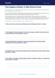Free Benin Kingdom Worksheet | Year 5 Core | BookFlik