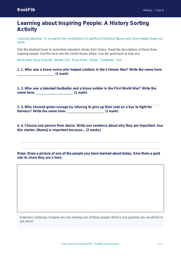 Free Black History Month Activity Sheet | Year 4 Supported | BookFlik worksheet preview — History Black History Month