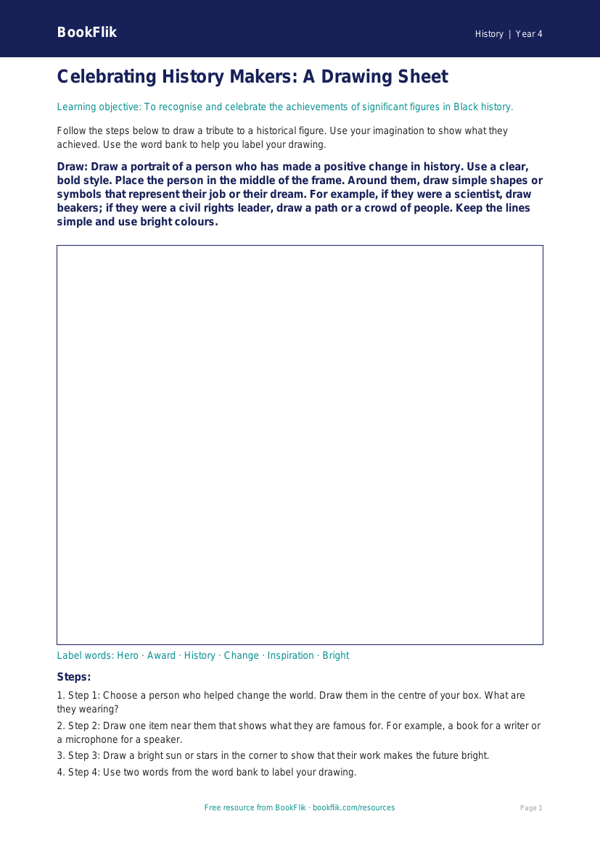 Free Black History Month Drawing Sheet | Year 4 Supported | BookFlik worksheet preview — History Black History Month