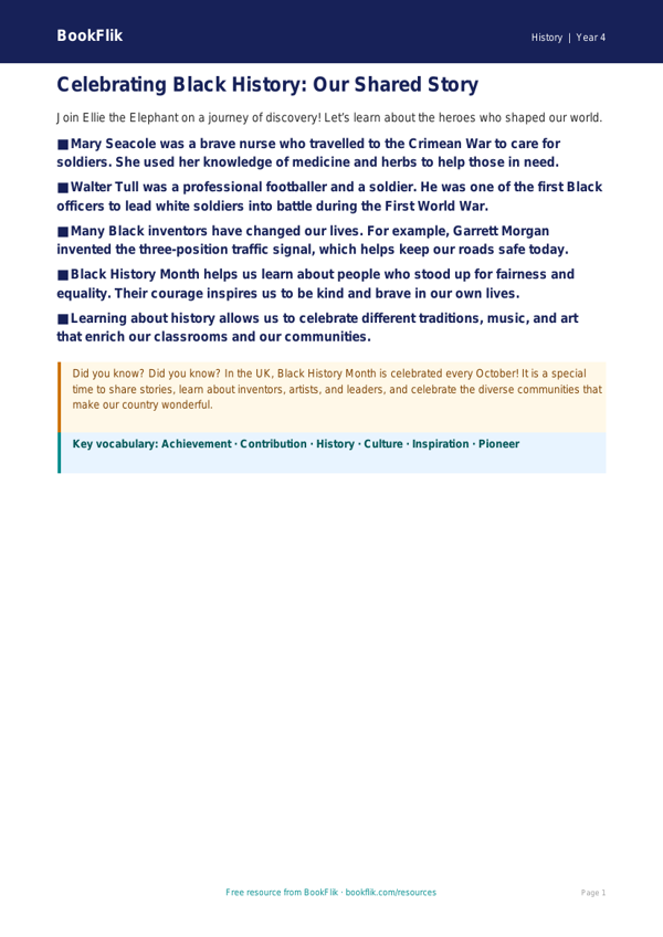 Free Black History Month Poster | Year 4 Supported | BookFlik worksheet preview — History Black History Month