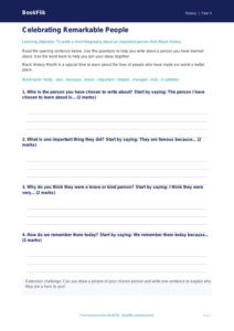 Free Black History Month Writing Frame | Year 4 Supported | BookFlik
