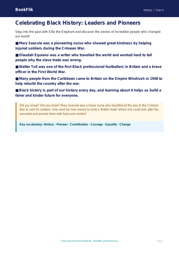 Free Black History Poster | Year 4 Supported | BookFlik worksheet preview — History Black History