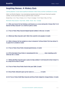 Free Black History Quiz | Year 4 Supported | BookFlik